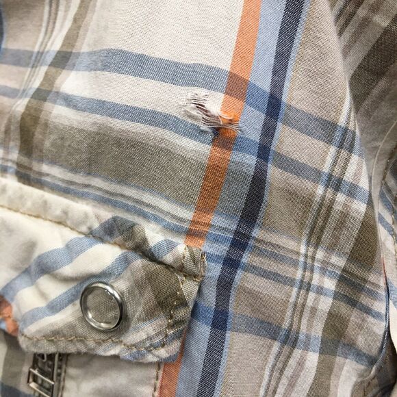 GUESS Western Shirt Men 2XL Beige Plaid Pearl Snap Coastal Cowboy Rodeo Country - Picture 8 of 14